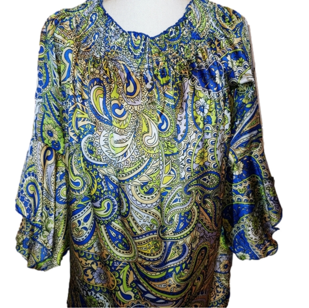 Satin Paisley Top Bell Sleeves S